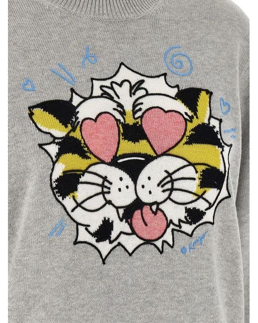 KENZO Gray Intarsia Wild Tiger Knitwear