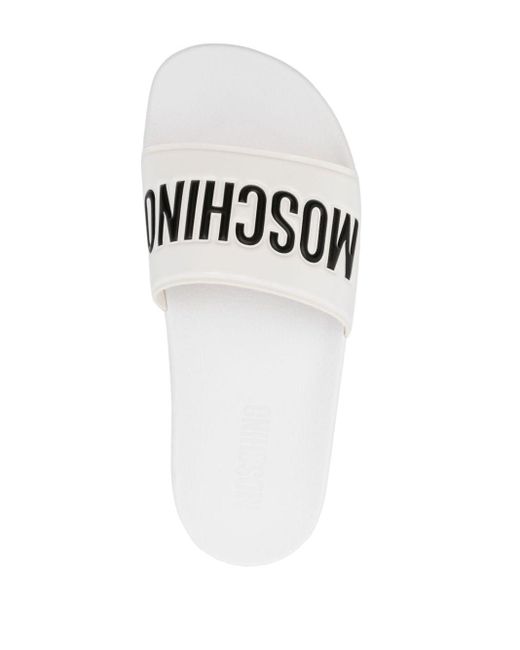 Moschino White Logo-Embossed Slides