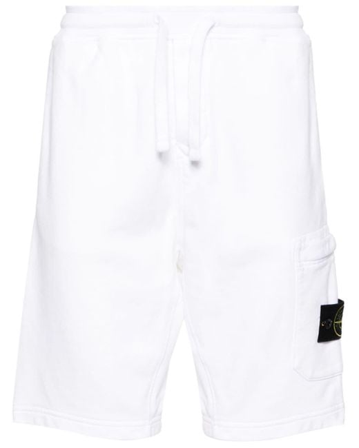 Stone Island White Regular Fit Cargo Shorts for men
