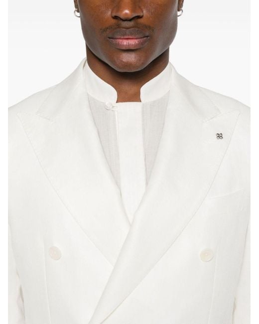 Tagliatore White Double-Breasted Linen Suit for men