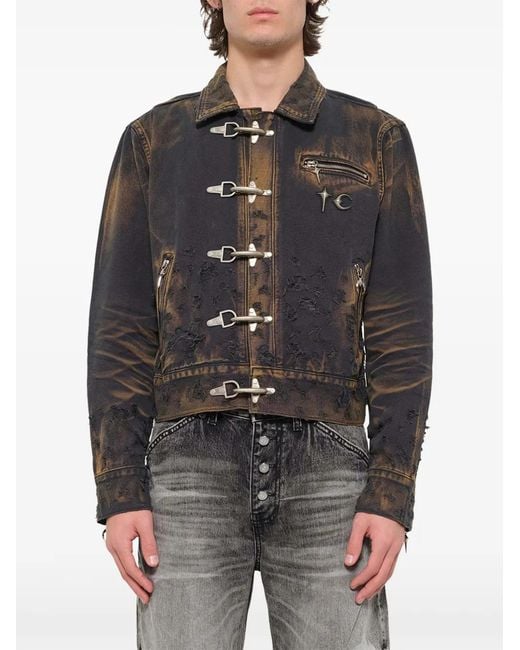 THUG CLUB Black Distressed Washed Denim Jacket for men