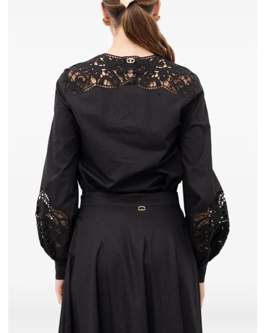 Twinset Black Lace-Insert Buttoned Shirt