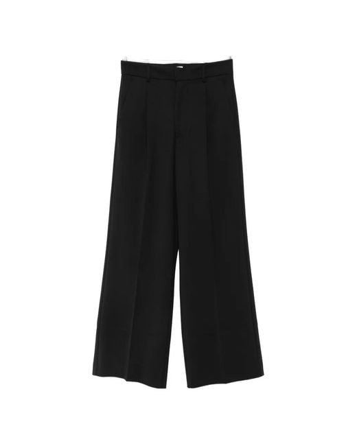 ANDAMANE Black Pleated Wide-Leg Trousers
