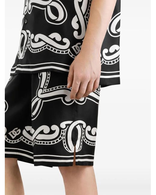 Dolce & Gabbana Black Silk Shorts With Print for men