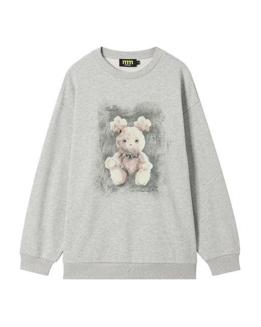 Felpa Con Stampa Teddy di Mini Cream in White