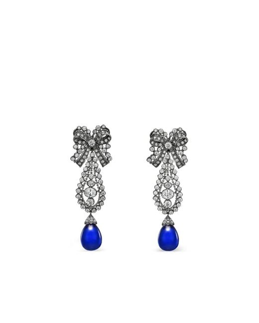 Anabela Chan Blue 14K And Rhodium Vermeil Dentelle Bow Sapphire And Diamond Earrings