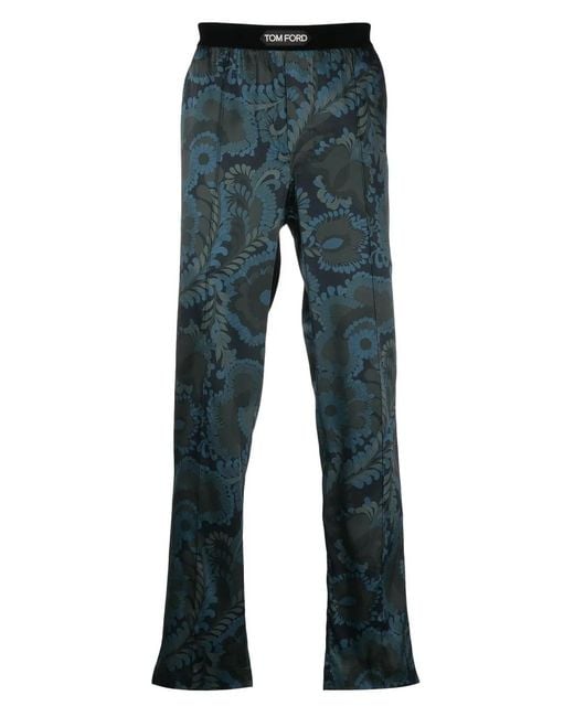 Tom Ford Blue All-Over Floral-Print Pyjama Trousers for men