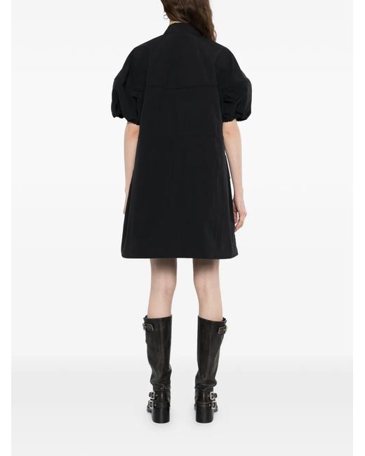 JNBY Black Drawstring Puff-Sleeve Dress