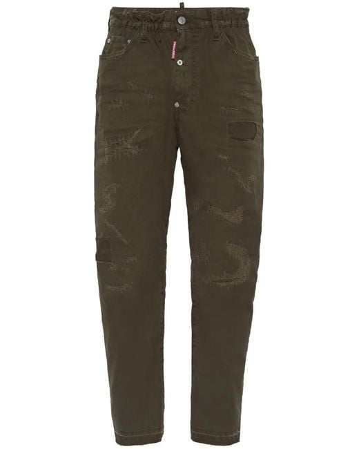 DSquared² Green Distress-Effect Trousers for men