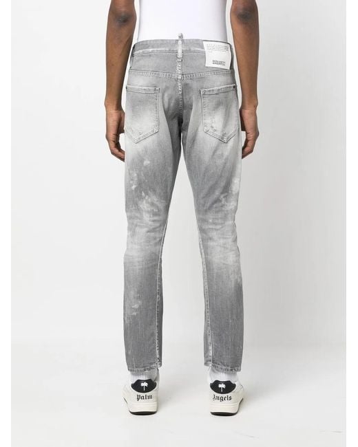 DSquared² Gray Distressed-Effect Slim-Fit Jeans for men