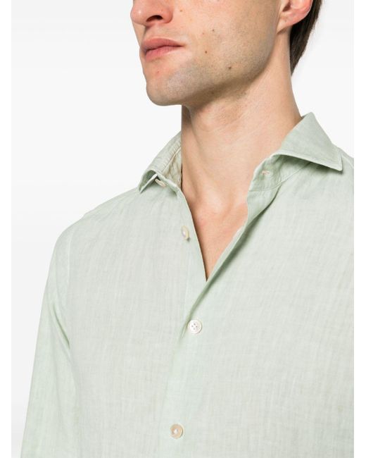 Eleventy Meliertes Popeline-Hemd aus Leinen in Green für Herren