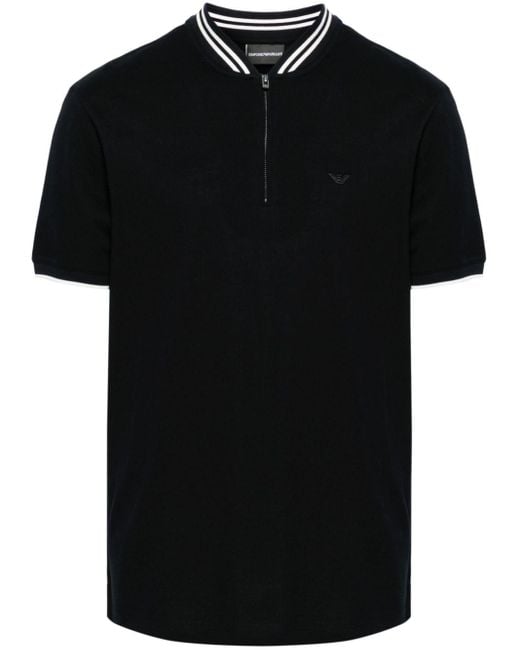 Polo en coton à fermeture zippée Emporio Armani pour homme en coloris Black
