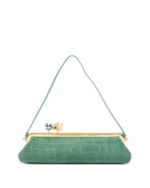 Jacquemus Green Crocodile-Effect Clasp Clutch Bag