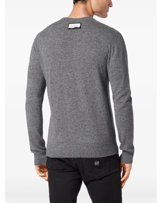 Philipp Plein Gray Round-Neck Longsleeved Sweater for men