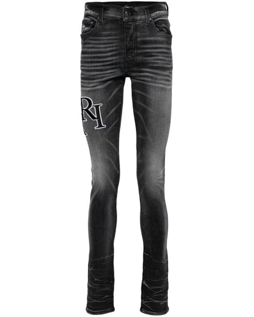 Amiri Gray Embroidered-logo Skinny Jeans for men