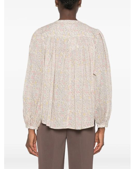 MAISON 123 Natural Devon Floral-Print Lace-Trim Blouse