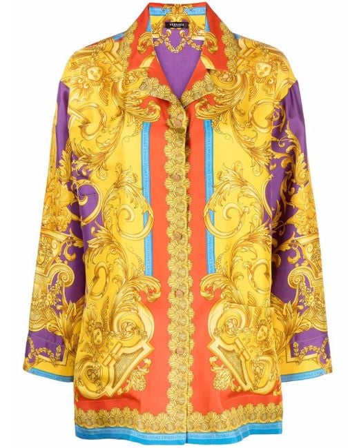 Versace Silk Medusa Renaissance-print Fluid Shirt in Gold (Metallic) - Lyst