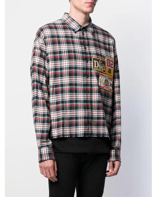 DSquared² Multicolor Plaid Logo Patch Shirt for men