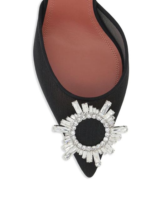 AMINA MUADDI Black Elegant Pointed Toe Slingbacks With Crystal Embellishments And 70 Mm Heel
