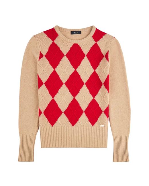 Fay Pink Argyle-Pattern Cable-Knit Sweater