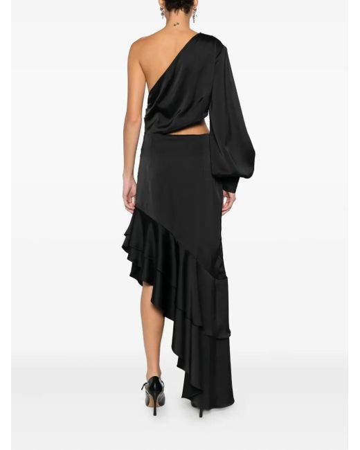 RHIZOME Black Aruna Ruffle-Hem Midi Dress