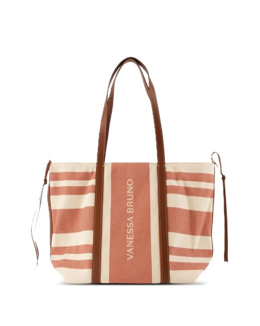 Vanessa Bruno Pink Striped Leather-Trimmed Tote Bag