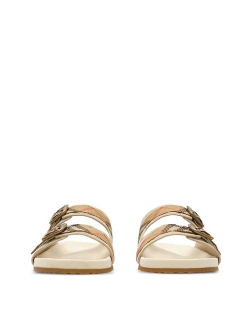 Burberry White Check Buckle Straps Sandals for men
