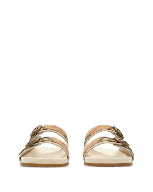 Burberry White Check Buckle Straps Sandals for men