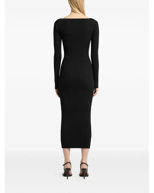 Courreges Black Ribbed-Knit Slash-Detail Midi Dress