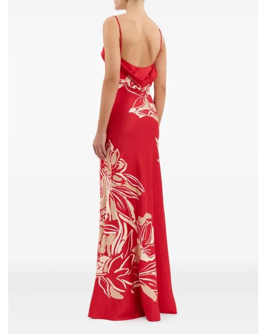 Rebecca Vallance Red Tallara Chain-Embellished Floral Maxi Dress