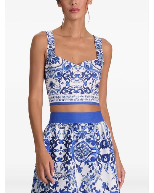 Alice + Olivia Blue Miriam Sweetheart Cropped Top