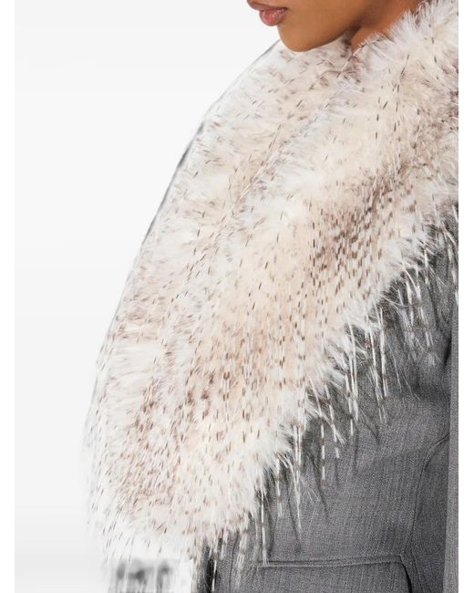 Elisabetta Franchi White Wool Jacket With Fur-Effect Collar