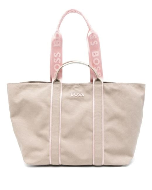 Boss Natural Logo Textured Tote Bag