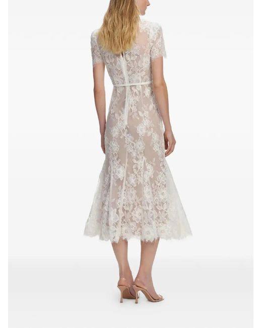 Self-Portrait White Floral Lace Midi Dress