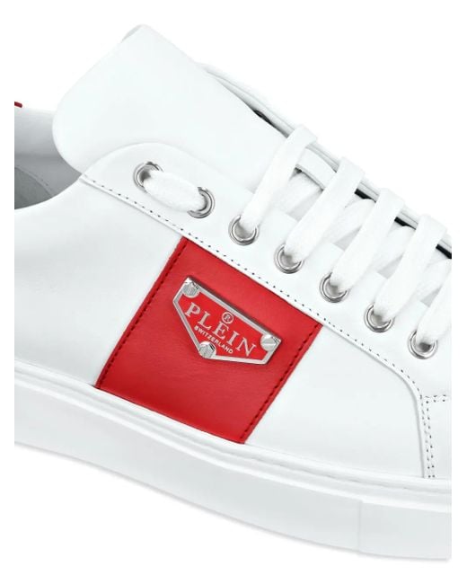 Philipp Plein White Logo-Plaque Panelled Sneakers