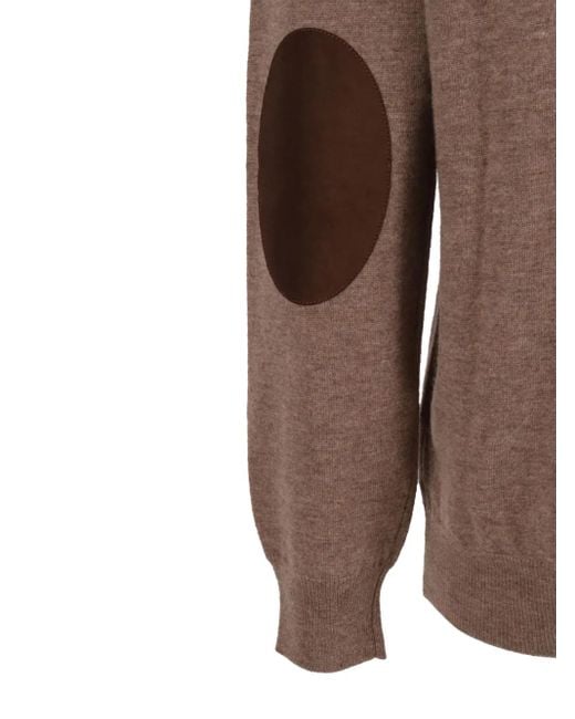 Kangra Brown Suede-Patch Crew-Neck Sweater for men