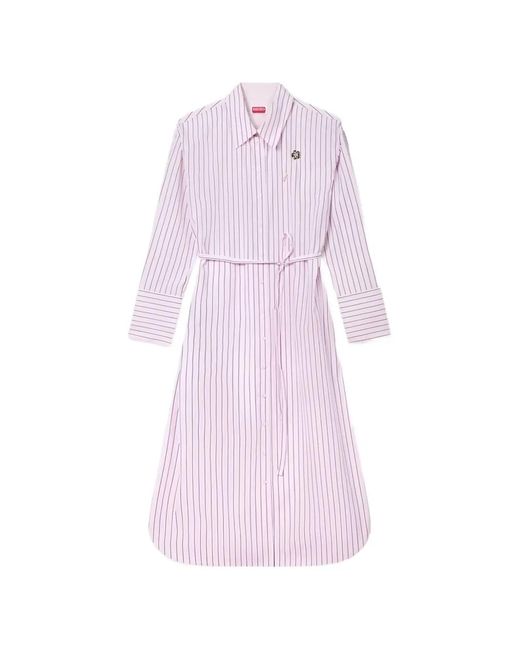 KENZO Pink Robe-Chemise Mi-Longue À Rayures