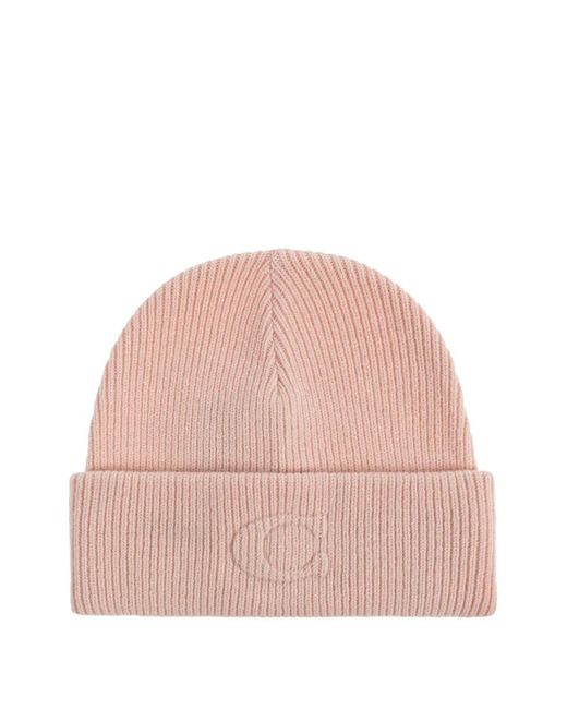 COACH Pink Embossed-Logo Beanie Hat