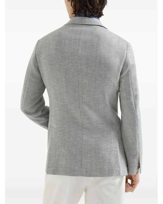Brunello Cucinelli Gray Wool, Alpaca And Silk Chevron Deconstructed Blazer for men
