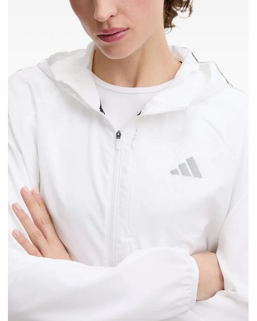 Adidas White Hooded Logo-Print Jacket