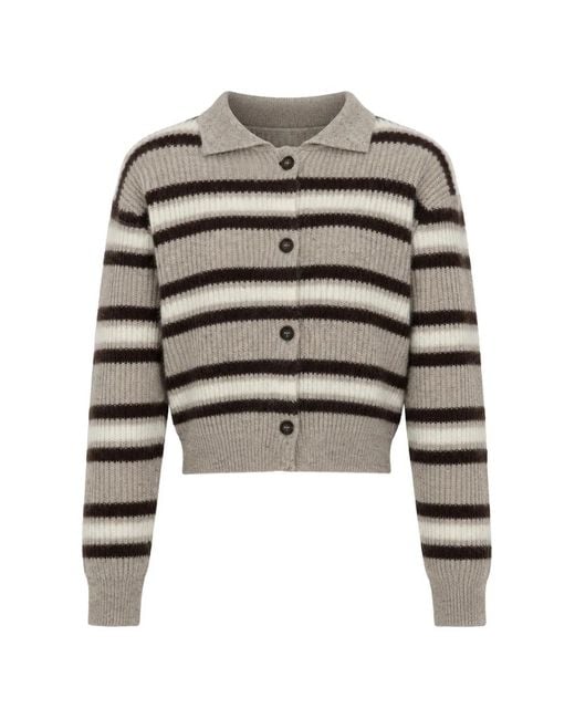 Brunello Cucinelli Gray Striped Ribbed Cardigan