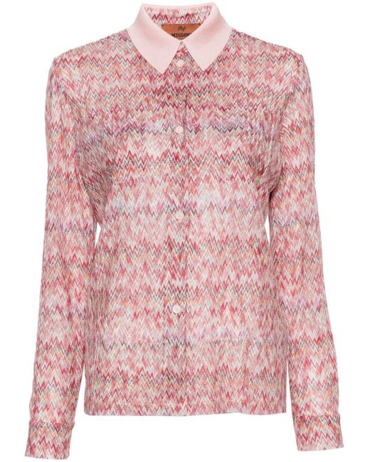 Missoni Pink Lamé-effect Chevron-knit Shirt