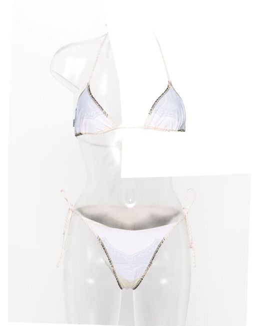 Jean Paul Gaultier White Cartouche-print Triangle Bikini