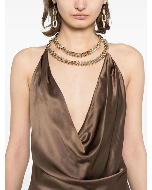 Michelle Mason Natural Draped Halterneck Dress