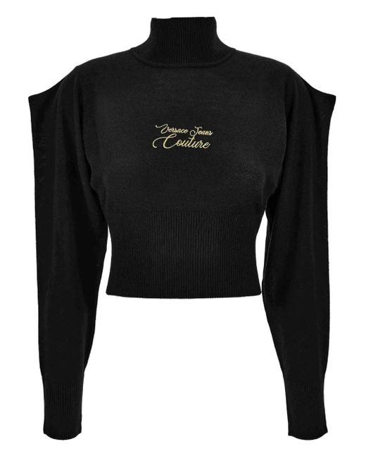 Versace Jeans Couture Black High-Neck Puff-Sleeve Sweater