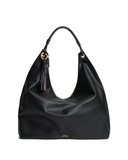 Tommy Hilfiger Black Sac Porté Épaule À Pompon