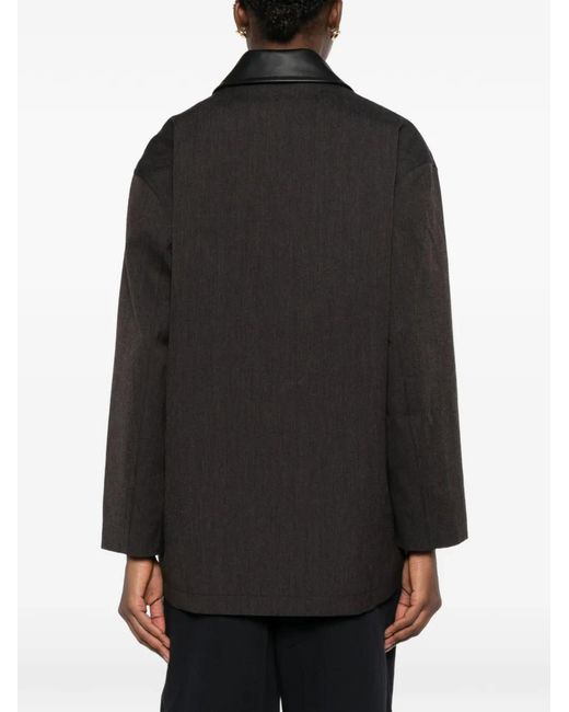 Studio Nicholson Black Leather-Collar Coat