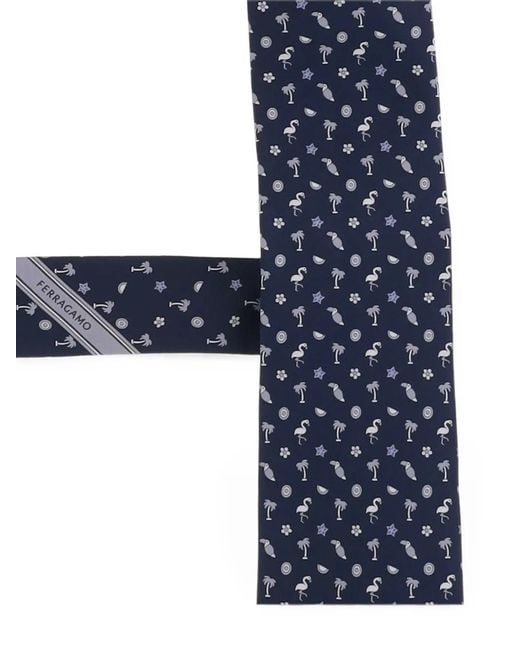 Ferragamo Blue Tropical-Pattern Silk Tie for men
