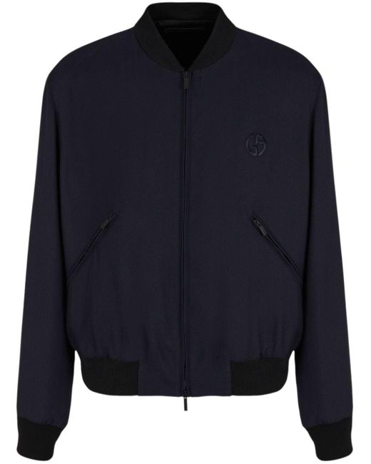 Giorgio Armani Blue Logo-embroidery Cashmere-blend Jacket for men