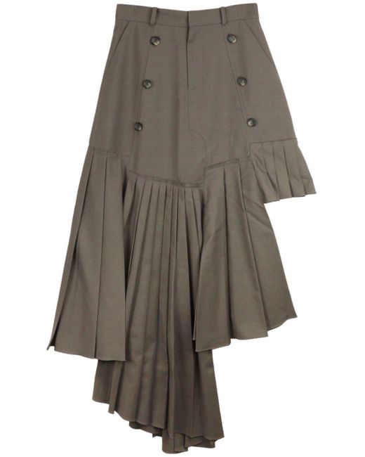 ROKH Gray Asymmetric Pleated Skirt